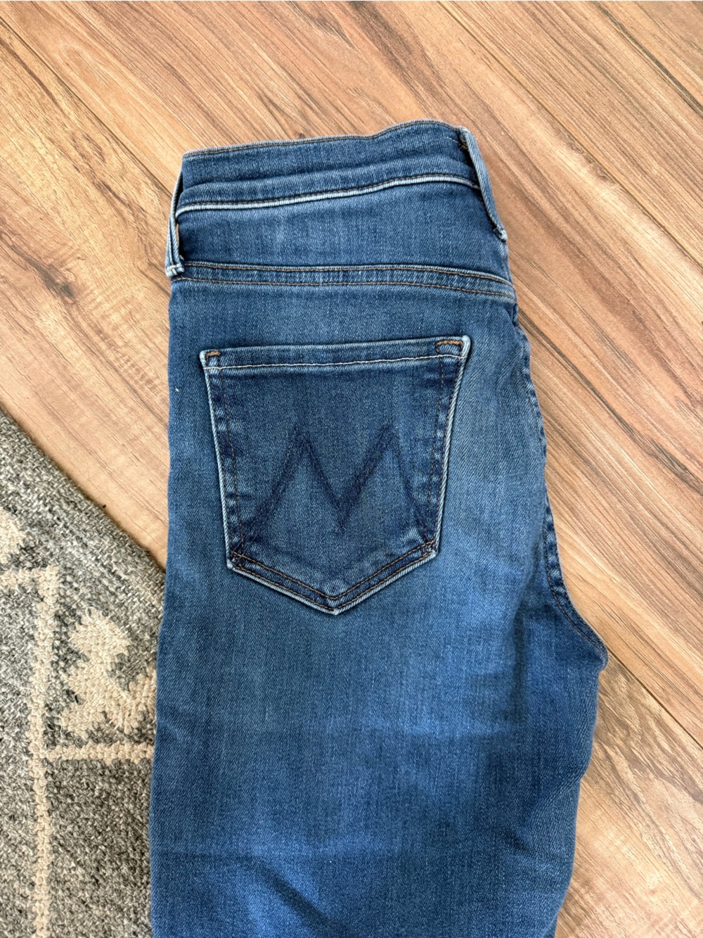 MOTHER Blue Denim Jeans with Branded Pocket Lining